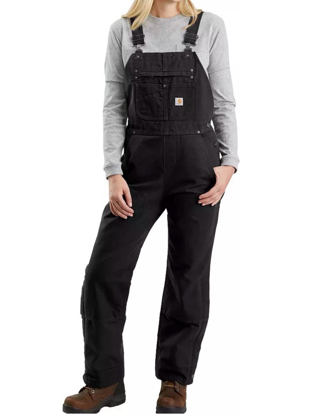 Carhartt Women's Black Bib Overalls with Chest Pocket size medium tall
